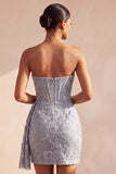 Corsetto grigio blu bodycon senza spalline e rugati abito corto da ritorno a casa con fiastro laterale
