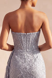 Corsetto grigio blu bodycon senza spalline e rugati abito corto da ritorno a casa con fiastro laterale