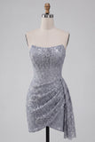 Corsetto grigio blu bodycon senza spalline e rugati abito corto da ritorno a casa con fiastro laterale