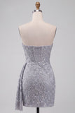 Corsetto grigio blu bodycon senza spalline e rugati abito corto da ritorno a casa con fiastro laterale