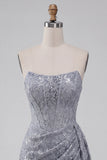 Corsetto grigio blu bodycon senza spalline e rugati abito corto da ritorno a casa con fiastro laterale