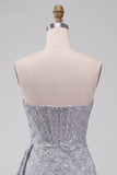 Corsetto grigio blu bodycon senza spalline e rugati abito corto da ritorno a casa con fiastro laterale