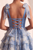 Abito di Homecoming a a stelle grigio blu con perline con fascia a fiocco e fascia a fiocco