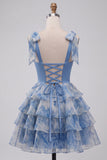 Abito di Homecoming a a stelle grigio blu con perline con fascia a fiocco e fascia a fiocco