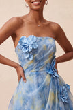 Abito corto di homecoming grigio blu senza spalline a linea a A con fiori 3D
