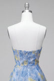 Abito corto di homecoming grigio blu senza spalline a linea a A con fiori 3D