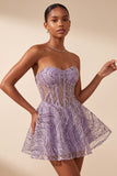 Corsetto trasparente Lila A Short Walkless Abito di Homecoming con paillettes
