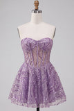 Corsetto trasparente Lila A Short Walkless Abito di Homecoming con paillettes