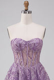 Corsetto trasparente Lila A Short Walkless Abito di Homecoming con paillettes