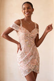 Blush Bodycon Vestito corto floreale a spalle fredde per il ritorno a casa con ricamo