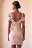 Blush Bodycon Vestito corto floreale a spalle fredde per il ritorno a casa con ricamo