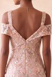 Blush Bodycon Vestito corto floreale a spalle fredde per il ritorno a casa con ricamo