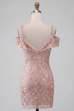 Blush Bodycon Vestito corto floreale a spalle fredde per il ritorno a casa con ricamo