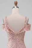 Blush Bodycon Vestito corto floreale a spalle fredde per il ritorno a casa con ricamo