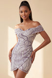 Glam, Bodycon Lilla Scoperta con Paillettes, Abito corto di Homecoming
