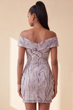 Glam, Bodycon Lilla Scoperta con Paillettes, Abito corto di Homecoming
