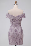 Glam, Bodycon Lilla Scoperta con Paillettes, Abito corto di Homecoming