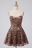 Glam Leopard Sequin Walkless Jacketless & Flare Mini Homecoming Dress