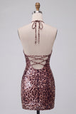 Abito Mini cocktail con Bodycon Halter con stampa leopardata e cordini
