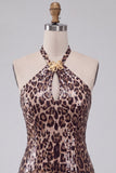 Abito Mini cocktail con Bodycon Halter con stampa leopardata e cordini