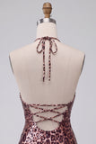 Abito Mini cocktail con Bodycon Halter con stampa leopardata e cordini
