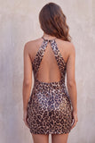 Abito corto di cocktail con Bodycon Leopardo con stampa di paillettes e leopardi Hall a Serratura