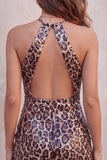 Abito corto di cocktail con Bodycon Leopardo con stampa di paillettes e leopardi Hall a Serratura