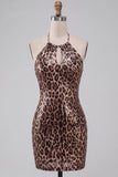 Abito corto di cocktail con Bodycon Leopardo con stampa di paillettes e leopardi Hall a Serratura