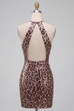 Abito corto di cocktail con Bodycon Leopardo con stampa di paillettes e leopardi Hall a Serratura