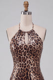 Abito corto di cocktail con Bodycon Leopardo con stampa di paillettes e leopardi Hall a Serratura
