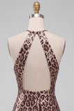 Abito corto di cocktail con Bodycon Leopardo con stampa di paillettes e leopardi Hall a Serratura
