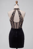 Corsetto nero cappellina velluto arricciato scollo a V profondo vestito corto da ritorno a casa con ricamo