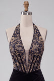Corsetto nero cappellina velluto arricciato scollo a V profondo vestito corto da ritorno a casa con ricamo
