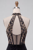 Corsetto nero cappellina velluto arricciato scollo a V profondo vestito corto da ritorno a casa con ricamo