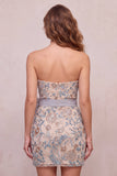 Bodycon Sequins grigio chiaro abito corto di cocktail senza spalline con perline fiocco