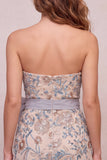Bodycon Sequins grigio chiaro abito corto di cocktail senza spalline con perline fiocco