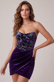 Corsetto Prugna Bodycon Spalline Abito Corto del Ritorno a Casa Strapless