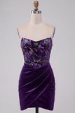 Corsetto Prugna Bodycon Spalline Abito Corto del Ritorno a Casa Strapless