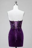 Corsetto Prugna Bodycon Spalline Abito Corto del Ritorno a Casa Strapless