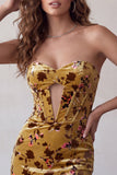 Corsetto Giallo Zenzero Bodycon senza spalline in velluto Abito corto per il ritorno a casa corsetto giallo rosso