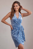 Abito di cocktail midi in velluto ardesia blu Bodycon Hooder con fascia