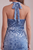 Abito di cocktail midi in velluto ardesia blu Bodycon Hooder con fascia