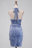 Abito di cocktail midi in velluto ardesia blu Bodycon Hooder con fascia