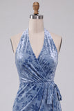 Abito di cocktail midi in velluto ardesia blu Bodycon Hooder con fascia