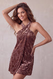 Abito cocktail corto in velluto Burnout Bodycon Halter