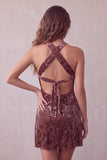 Abito cocktail corto in velluto Burnout Bodycon Halter