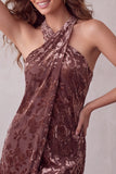 Abito cocktail corto in velluto Burnout Bodycon Halter