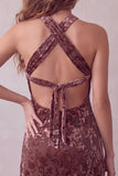 Abito cocktail corto in velluto Burnout Bodycon Halter
