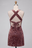Abito cocktail corto in velluto Burnout Bodycon Halter