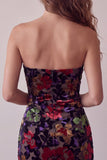 Abito Mini cocktail Bodycon Senza Spalline con Stampa Floreale e Frangie